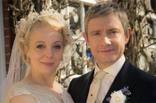 Amanda Abbington and Martin Freeman in Sherlock