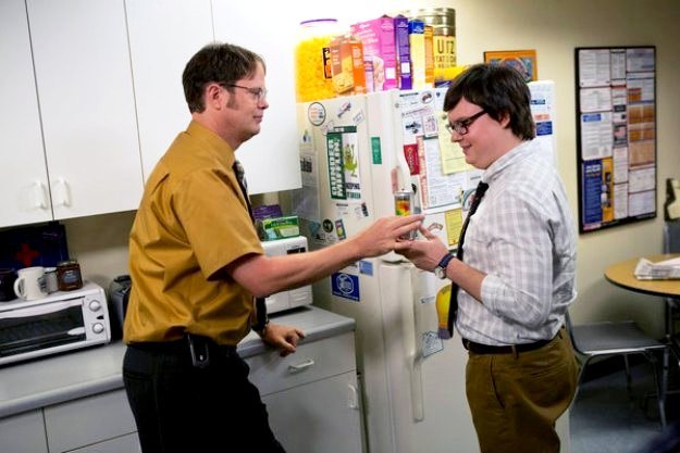 Dwight (Rainn Wilson) and Clark (Clark Duke)