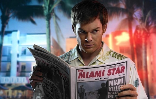 Dexter Morgan reading the newspaper.