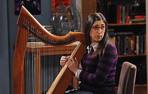 Mayim Bialik playing the harp on The Big Bang Theory